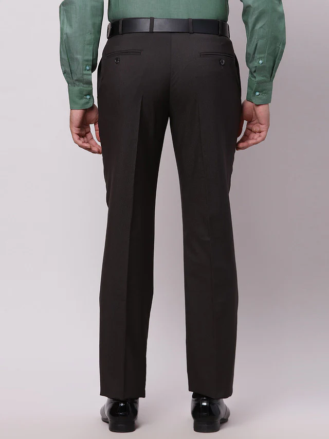 Park Avenue Brown Solid Regular Fit Polyester Blend Trouser - Image 4