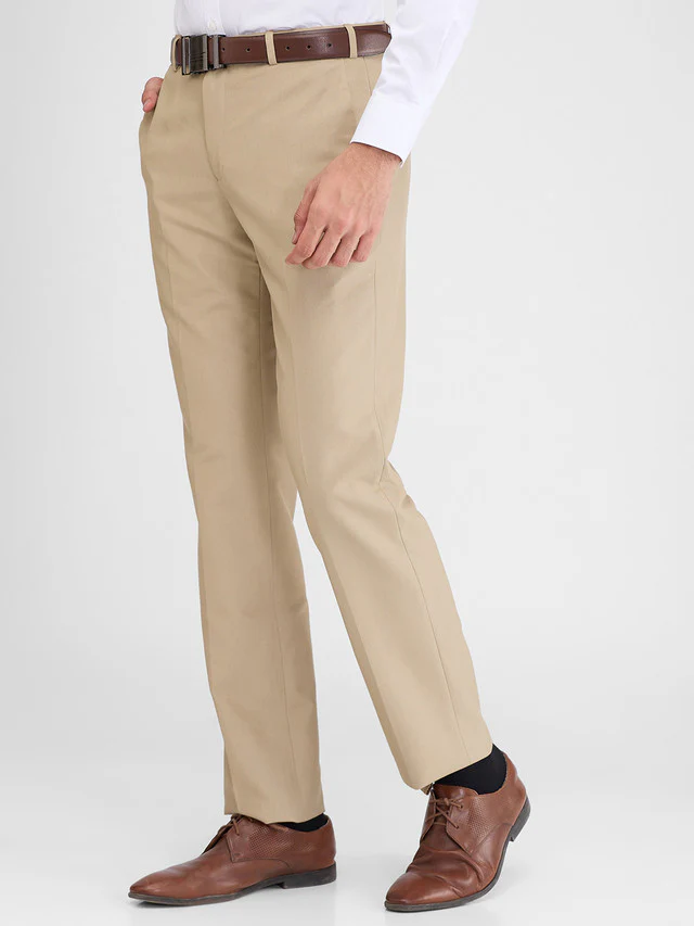 Park Avenue Brown Solid Regular Fit Polyester Blend Trouser - Image 3