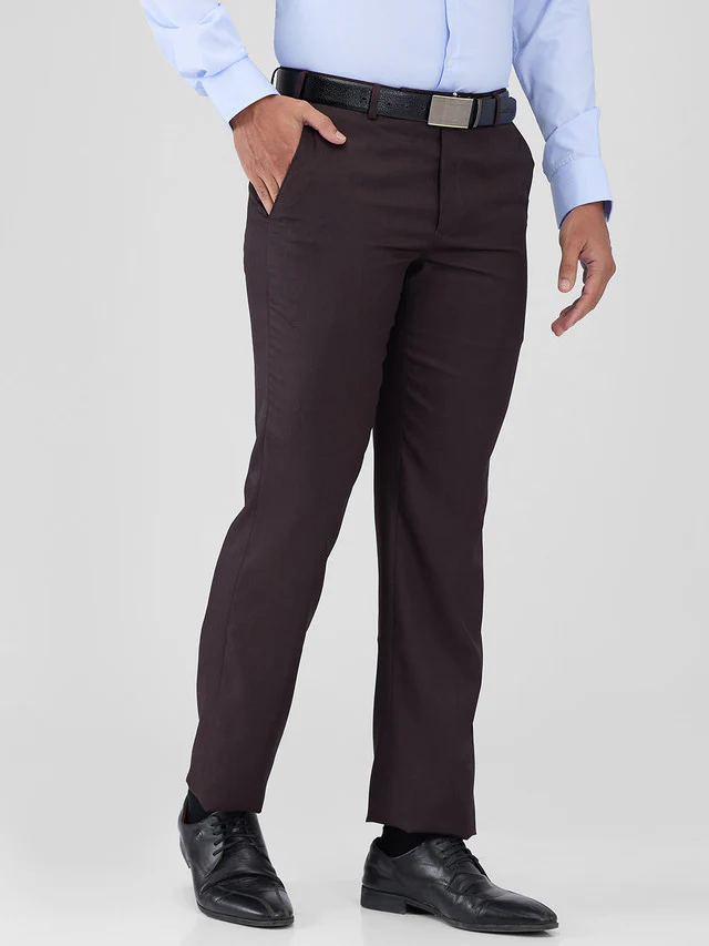 Park Avenue Brown Solid Regular Fit Polyester Blend Trouser - Image 2