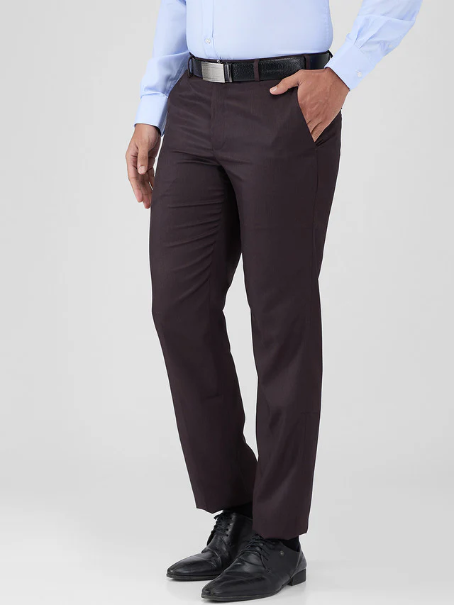 Park Avenue Brown Solid Regular Fit Polyester Blend Trouser - Image 3