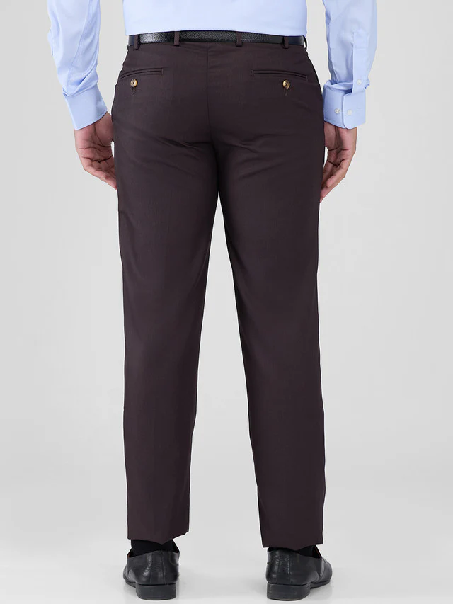 Park Avenue Brown Solid Regular Fit Polyester Blend Trouser - Image 4