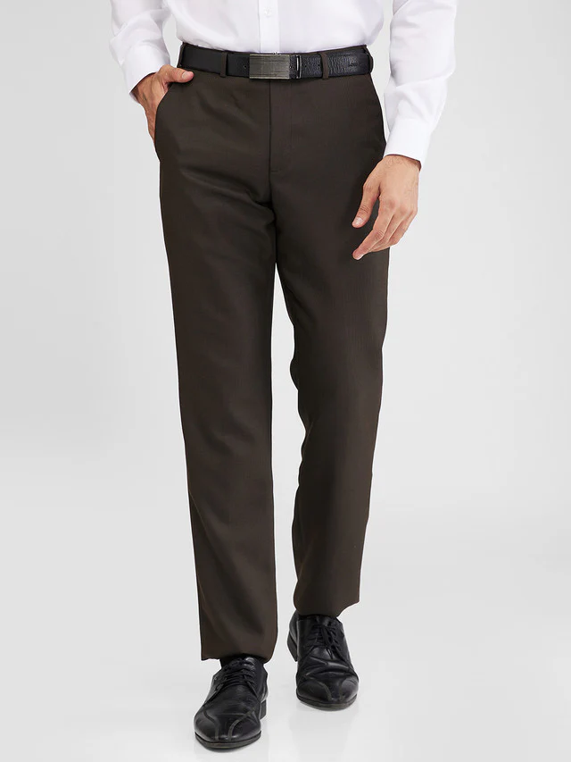 Park Avenue Brown Solid Regular Fit Polyester Blend Trouser