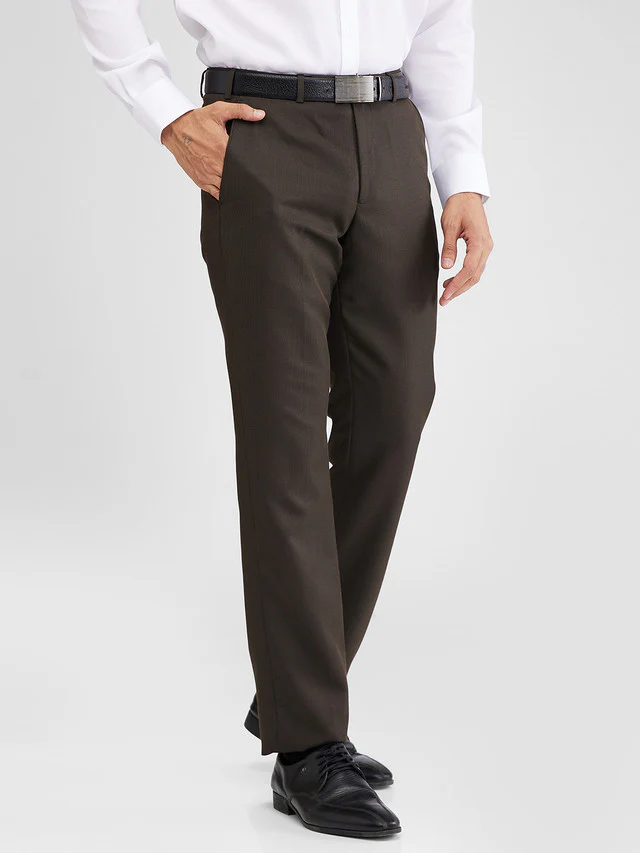 Park Avenue Brown Solid Regular Fit Polyester Blend Trouser - Image 2