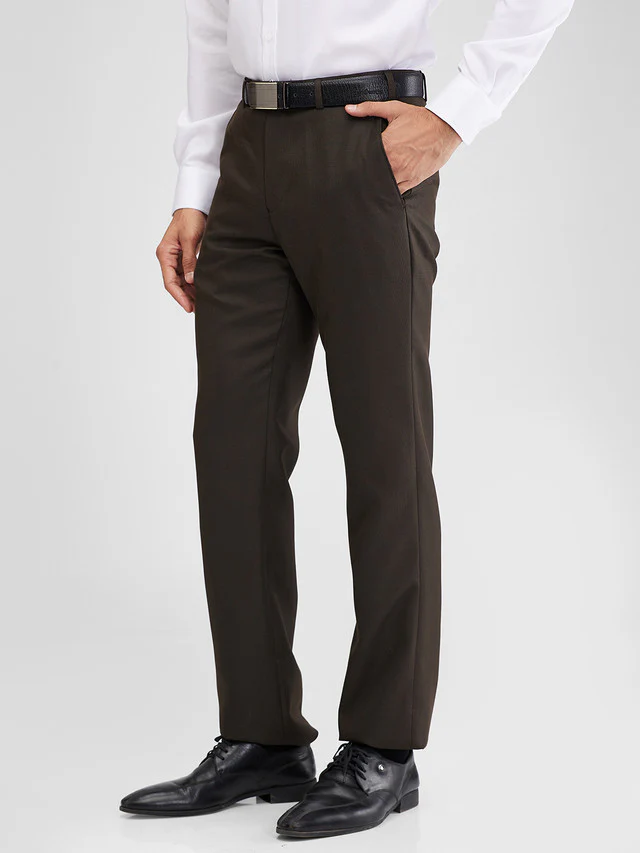 Park Avenue Brown Solid Regular Fit Polyester Blend Trouser - Image 3