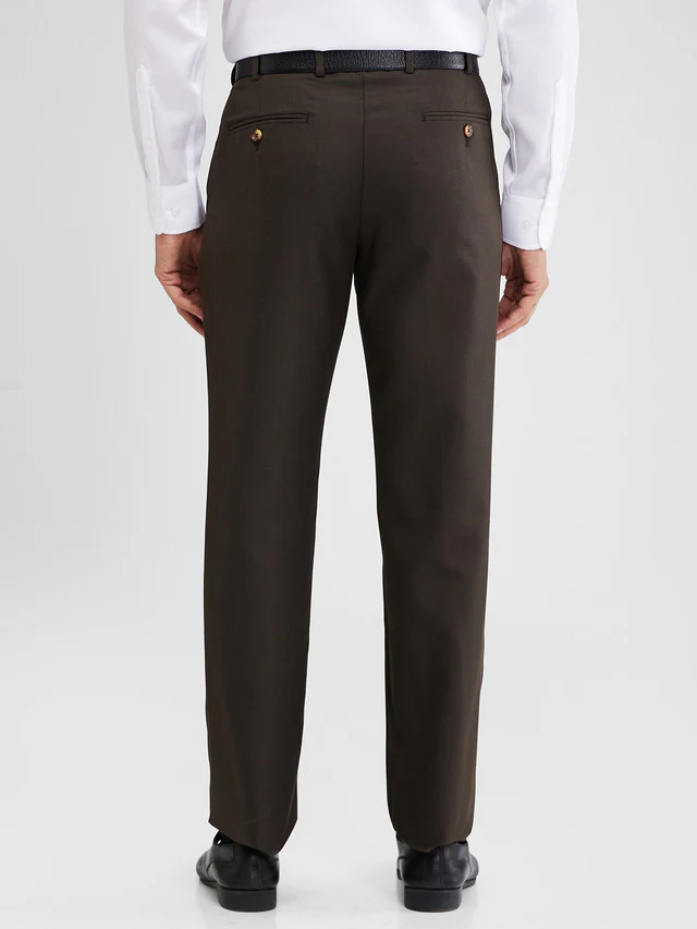 Park Avenue Brown Solid Regular Fit Polyester Blend Trouser - Image 4