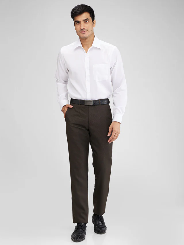 Park Avenue Brown Solid Regular Fit Polyester Blend Trouser - Image 5
