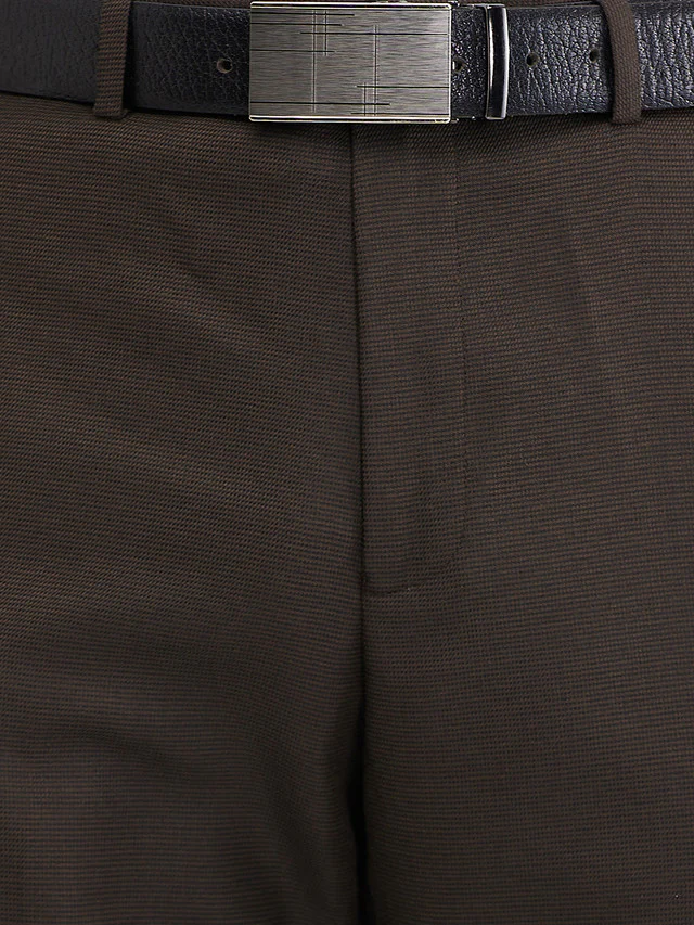 Park Avenue Brown Solid Regular Fit Polyester Blend Trouser - Image 7
