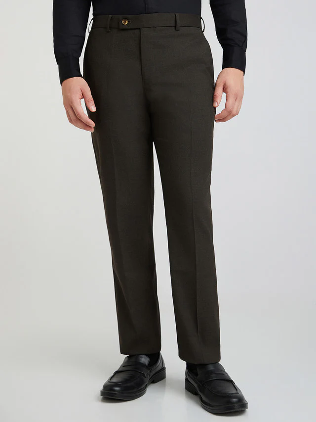 Park Avenue Brown Solid Regular Fit Polyester Blend Trouser