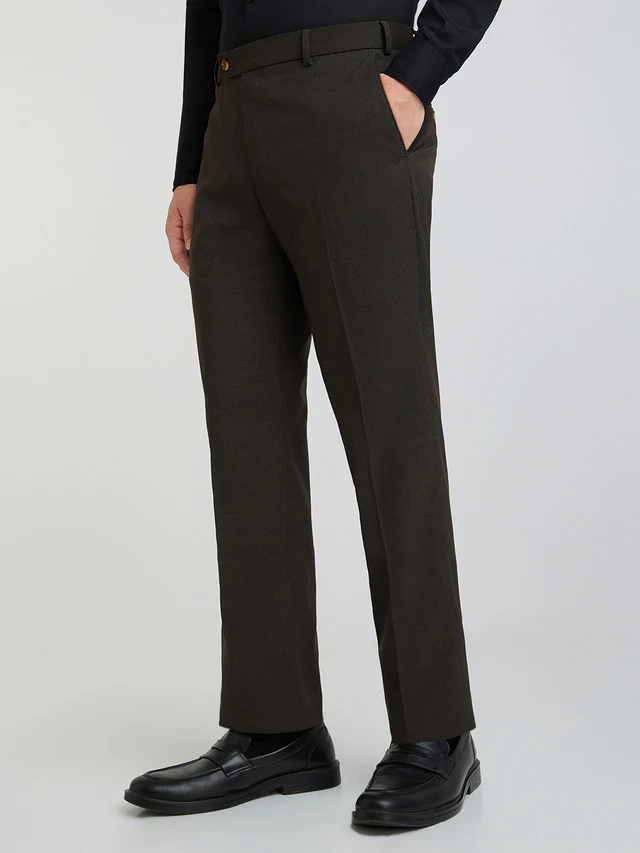 Park Avenue Brown Solid Regular Fit Polyester Blend Trouser - Image 3