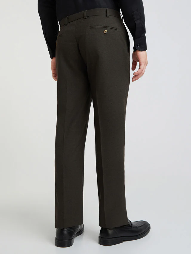 Park Avenue Brown Solid Regular Fit Polyester Blend Trouser - Image 4