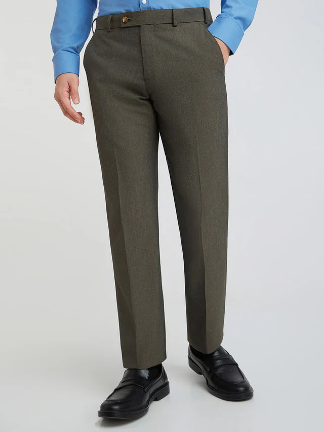 Park Avenue Brown Solid Regular Fit Polyester Blend Trouser
