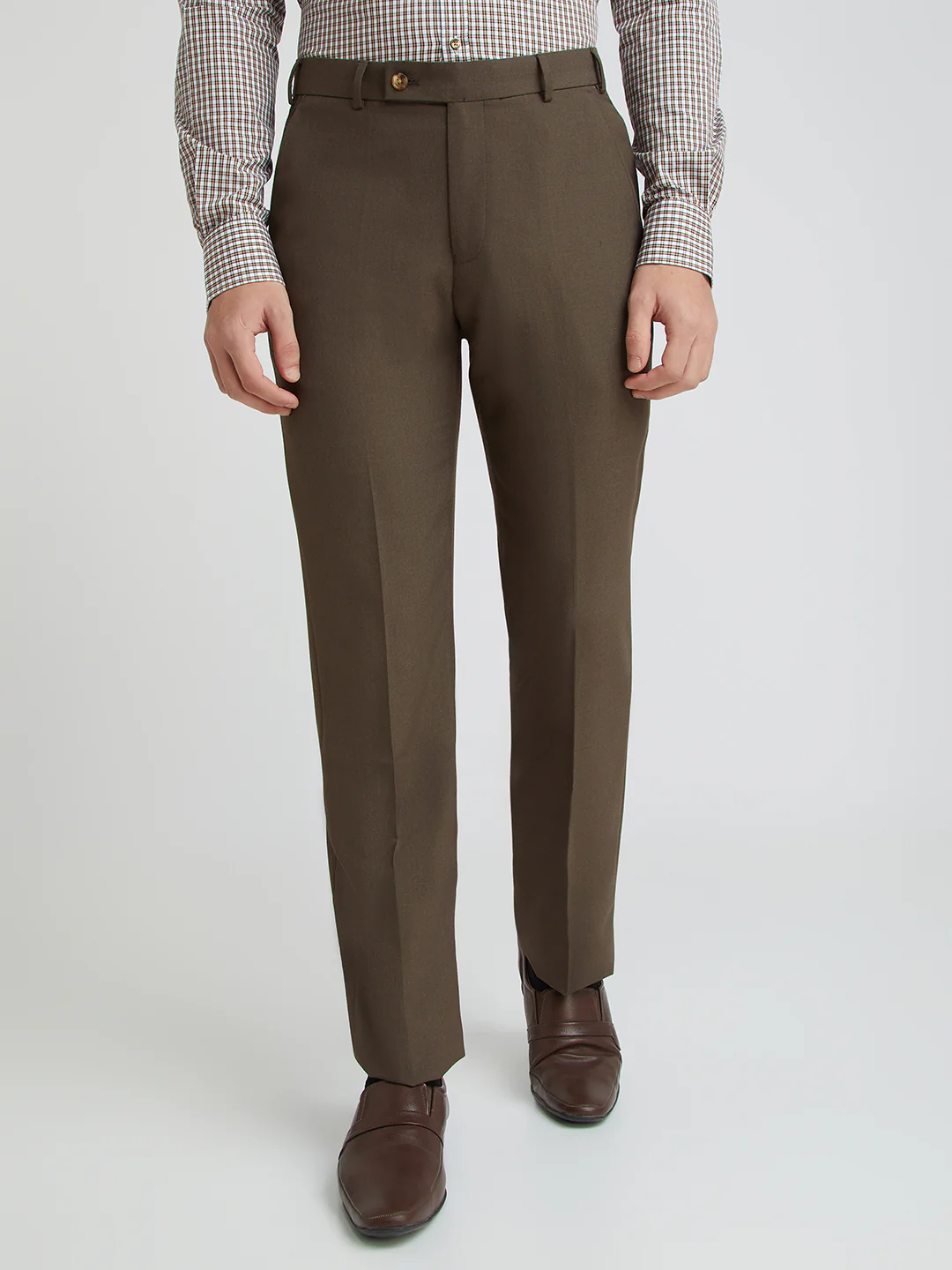 Park Avenue Brown Solid Regular Fit Polyester Blend Trouser