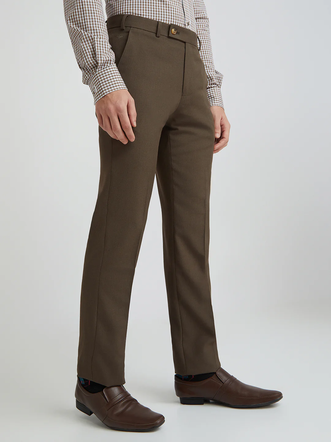 Park Avenue Brown Solid Regular Fit Polyester Blend Trouser - Image 2