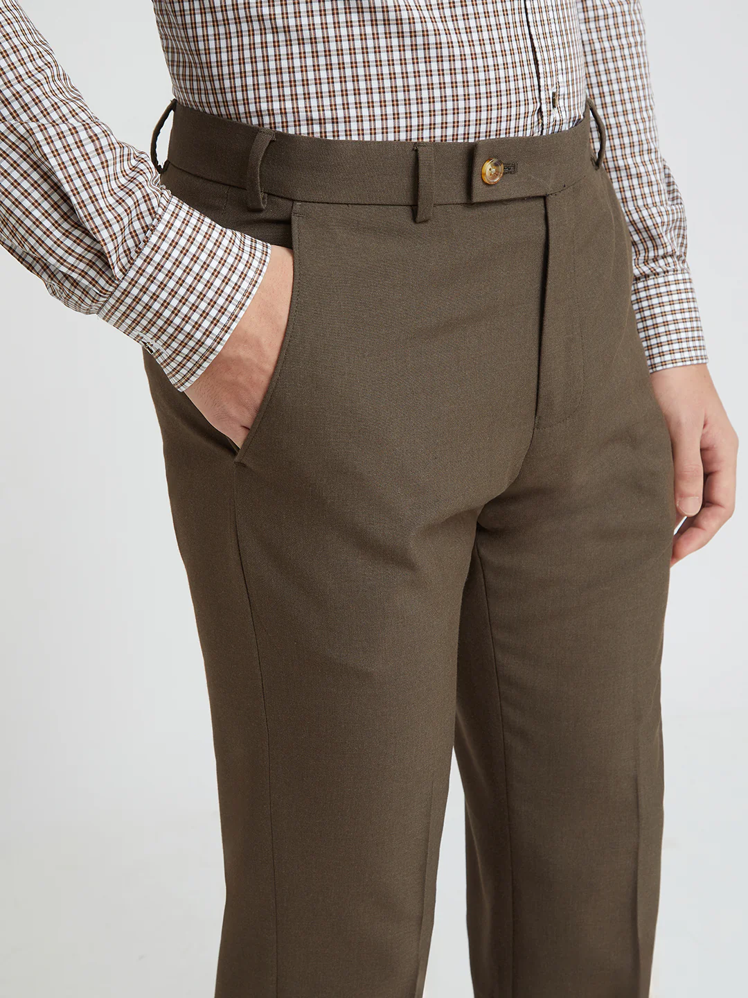 Park Avenue Brown Solid Regular Fit Polyester Blend Trouser - Image 6