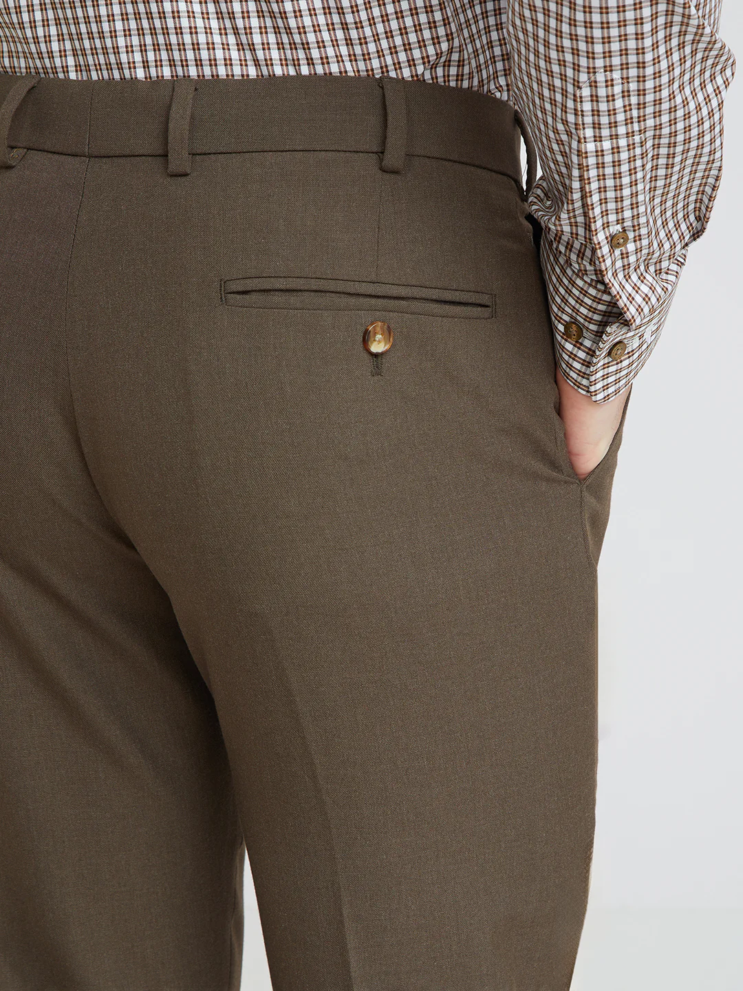 Park Avenue Brown Solid Regular Fit Polyester Blend Trouser - Image 7