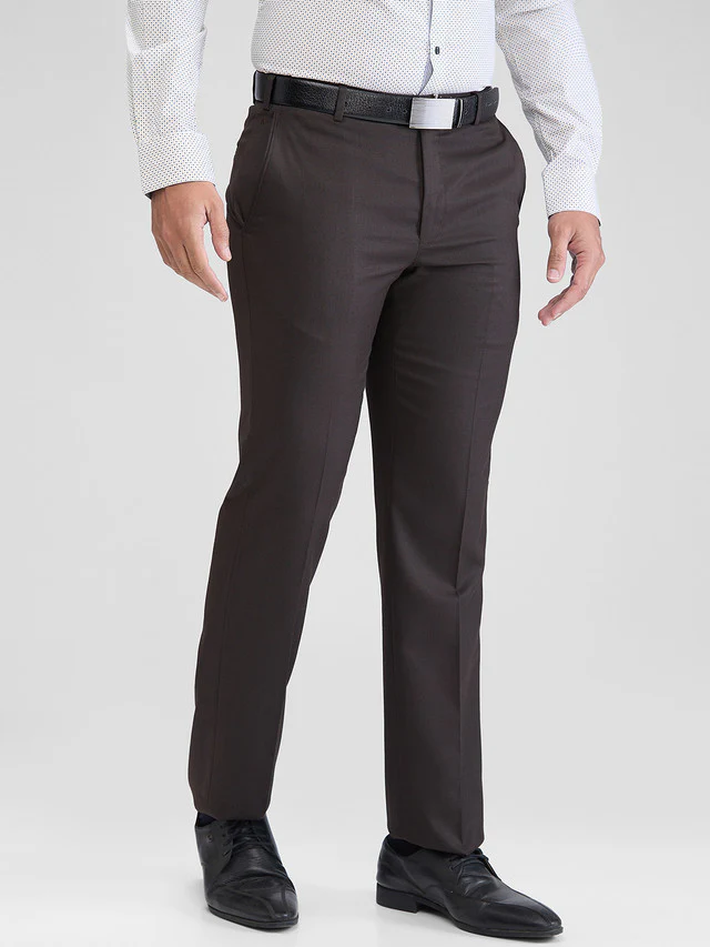 Park Avenue Brown Solid Smart Fit Polyester Blend Trouser - Image 2