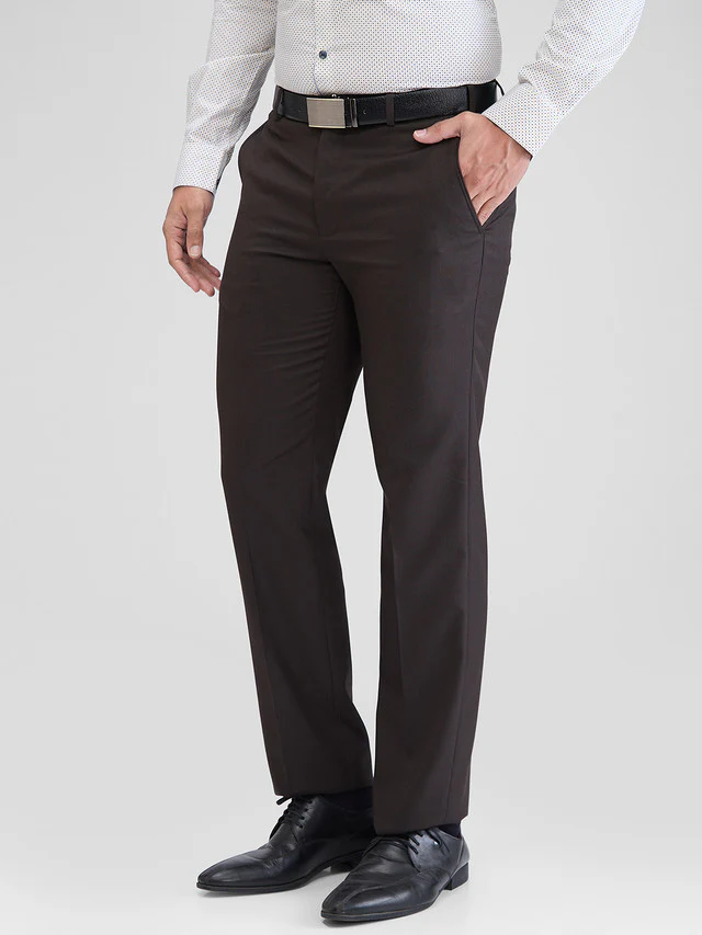 Park Avenue Brown Solid Smart Fit Polyester Blend Trouser - Image 3