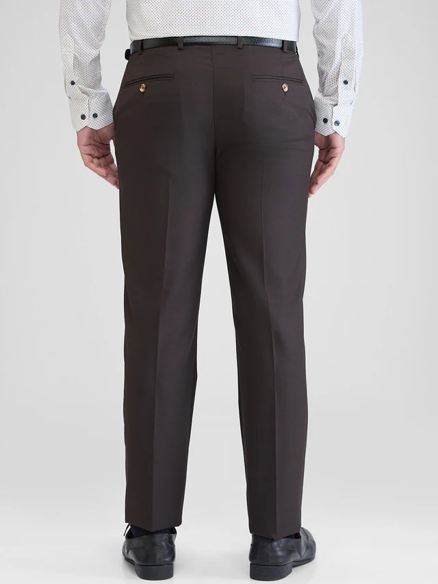 Park Avenue Brown Solid Smart Fit Polyester Blend Trouser - Image 4