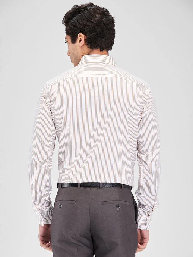 Park Avenue Brown Stripe Slim Fit Cotton Blend Formal Shirt - Image 4