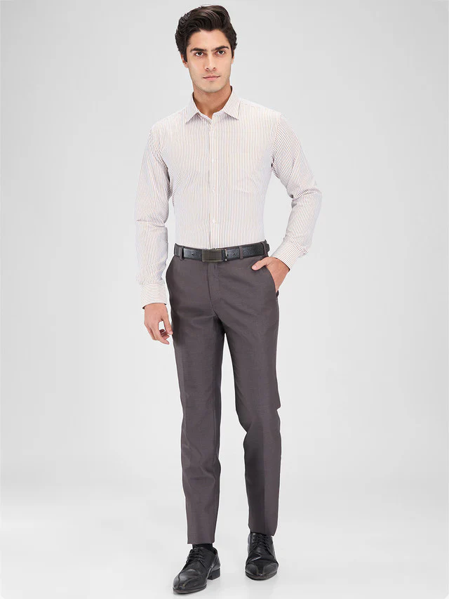 Park Avenue Brown Stripe Slim Fit Cotton Blend Formal Shirt - Image 5