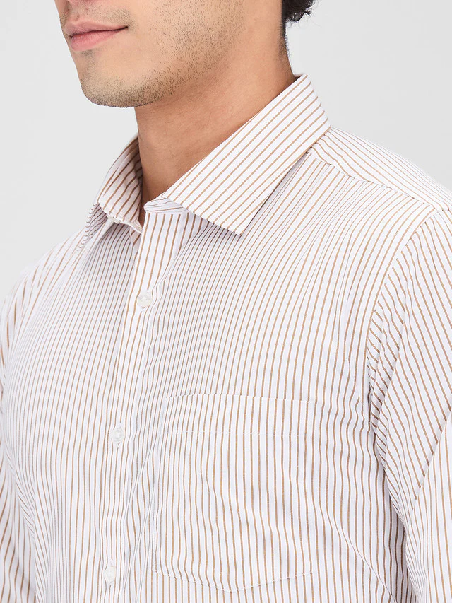 Park Avenue Brown Stripe Slim Fit Cotton Blend Formal Shirt - Image 6