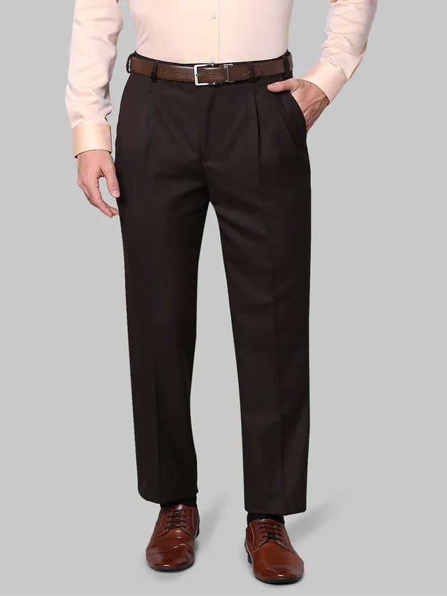 Park Avenue Brown Structure Comfort Fit Polyester Blend Trouser