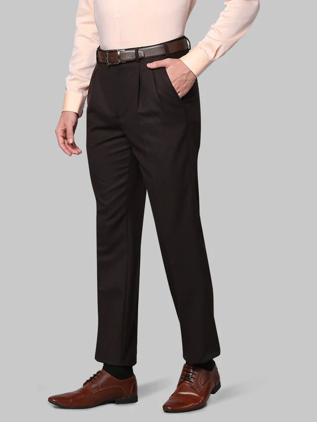 Park Avenue Brown Structure Comfort Fit Polyester Blend Trouser - Image 3