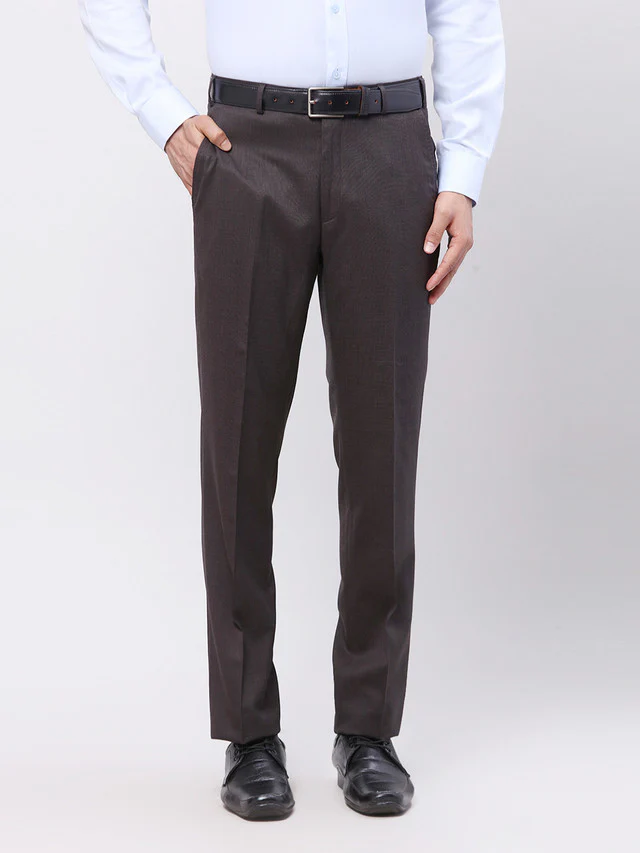 Park Avenue Brown Structure Luxus Fit Wool Polyester Blend Trouser