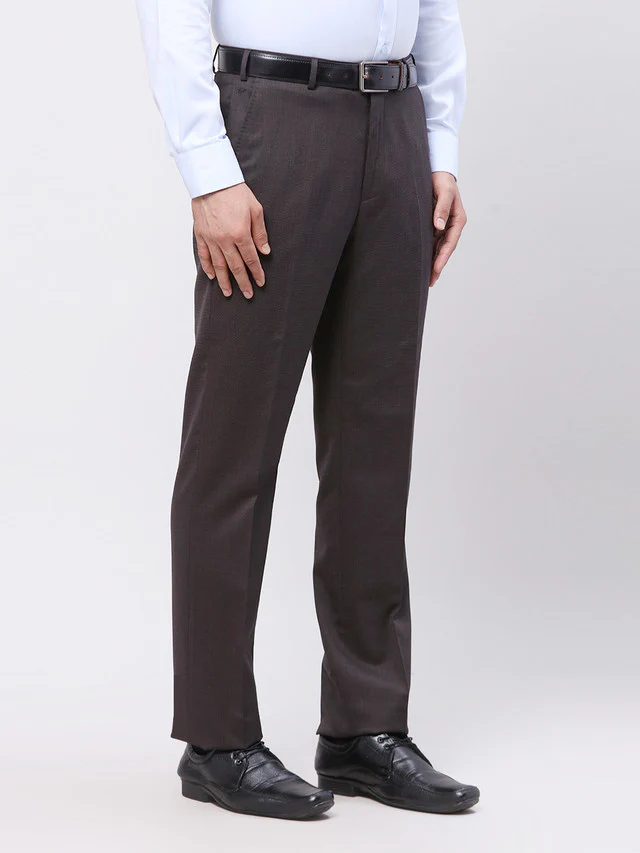 Park Avenue Brown Structure Luxus Fit Wool Polyester Blend Trouser - Image 2