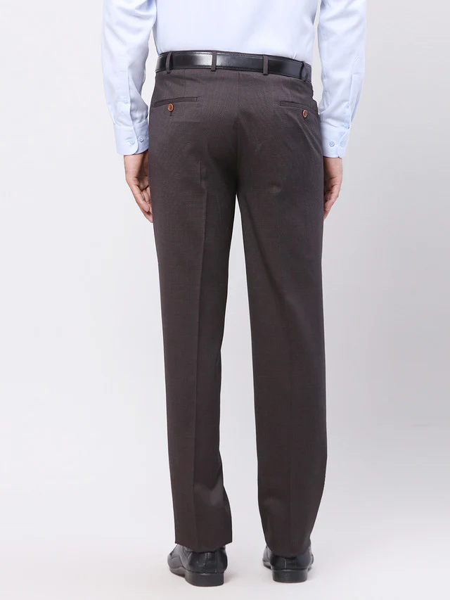 Park Avenue Brown Structure Luxus Fit Wool Polyester Blend Trouser - Image 4
