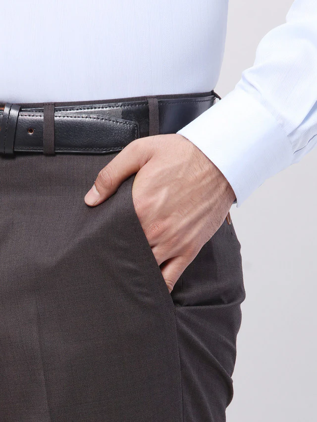 Park Avenue Brown Structure Luxus Fit Wool Polyester Blend Trouser - Image 6