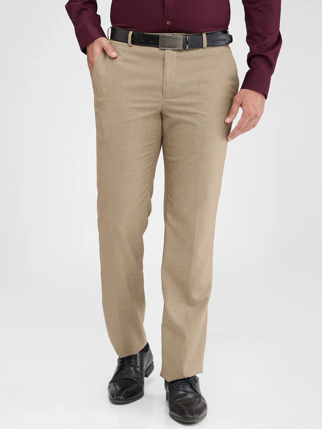Park Avenue Brown Structure Regular Fit Polyester Blend Trouser