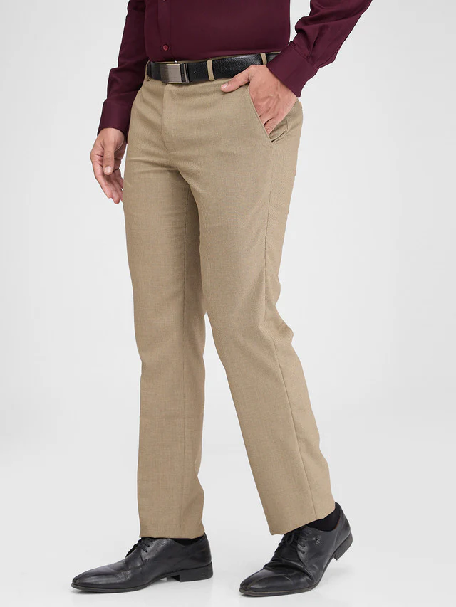 Park Avenue Brown Structure Regular Fit Polyester Blend Trouser - Image 3