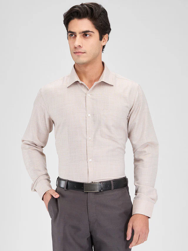 Park Avenue Brown Structure Slim Fit Cotton Blend Formal Shirt
