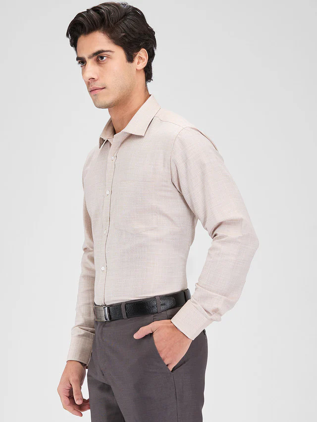 Park Avenue Brown Structure Slim Fit Cotton Blend Formal Shirt - Image 3