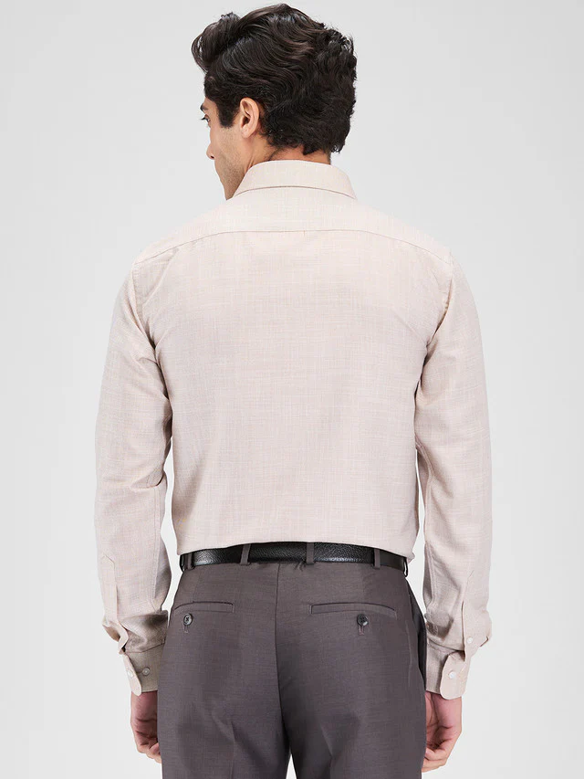 Park Avenue Brown Structure Slim Fit Cotton Blend Formal Shirt - Image 4