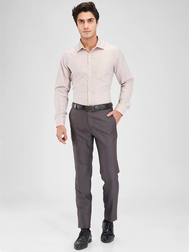 Park Avenue Brown Structure Slim Fit Cotton Blend Formal Shirt - Image 5