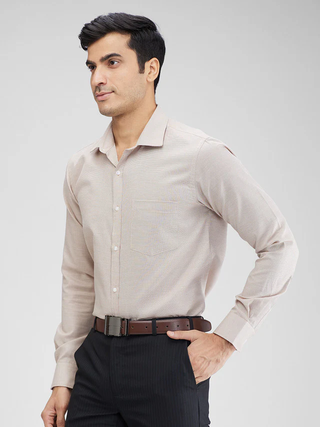 Park Avenue Men Brown Slim Fit Structure Formal Shirt - Image 3