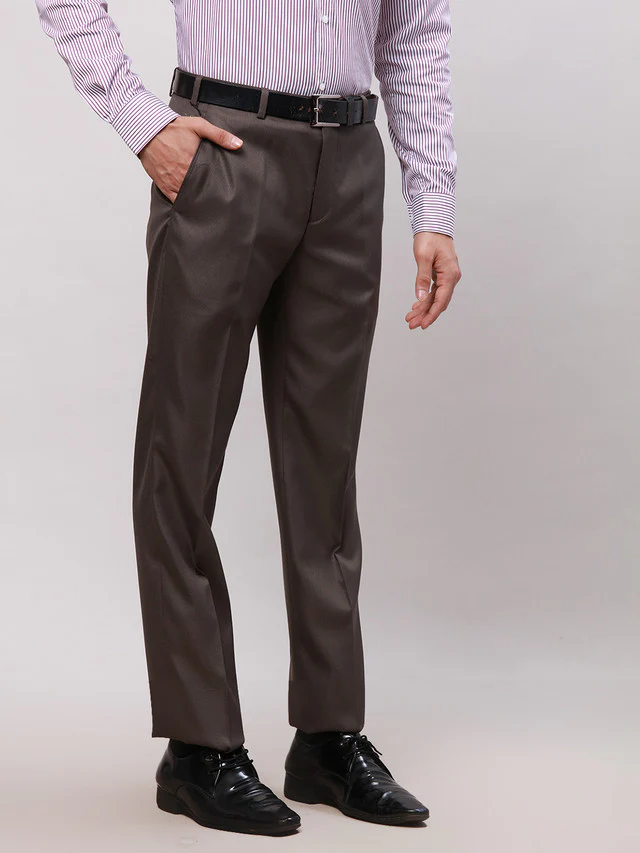 Park Avenue Brown Structure Smart Fit Polyester Blend Trouser - Image 2
