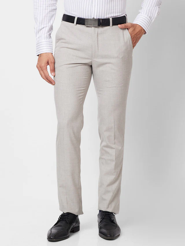 Park Avenue Grey Plain Super Slim Fit Polyester Blend Trouser