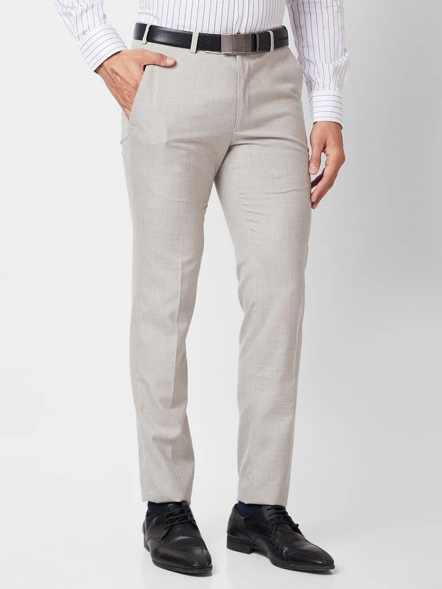 Park Avenue Grey Plain Super Slim Fit Polyester Blend Trouser - Image 2