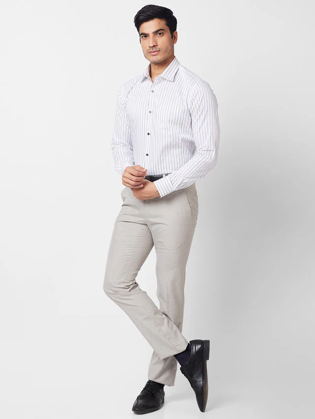 Park Avenue Grey Plain Super Slim Fit Polyester Blend Trouser - Image 5