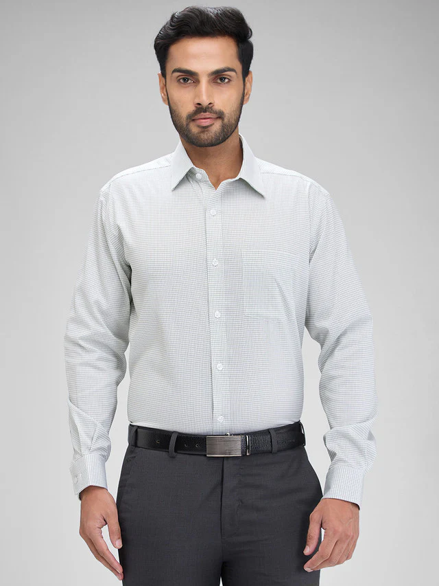 Park Avenue Green Checks Regular Fit Full Sleeve Cotton Shirt
