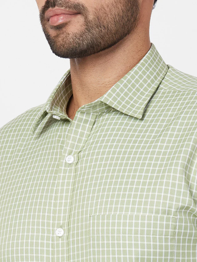 Park Avenue Green Checks Slim Fit Cotton Blend Formal Shirt - Image 6
