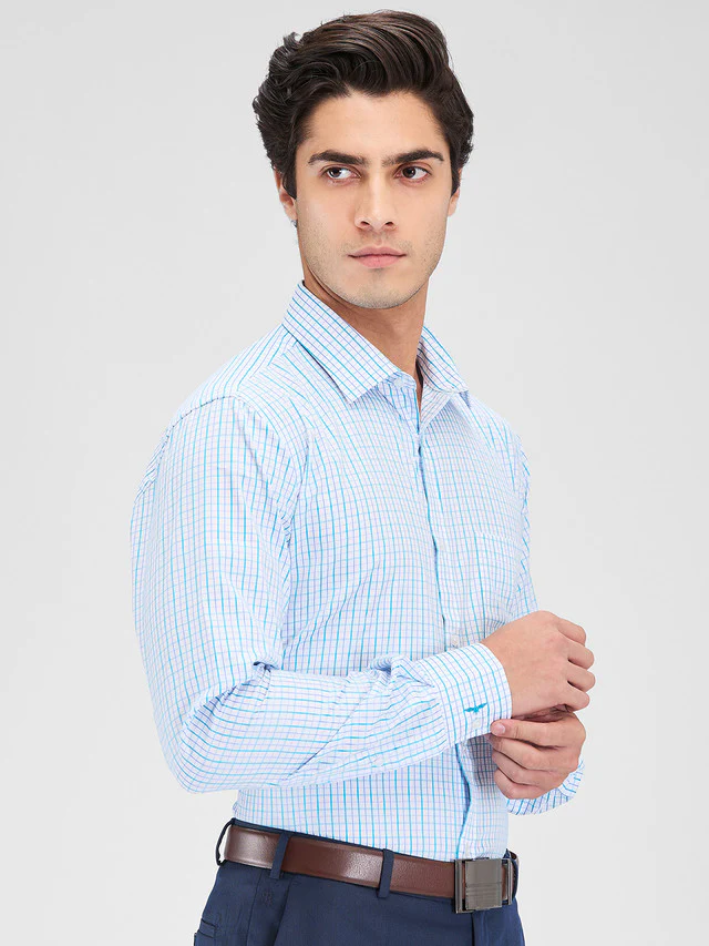 Park Avenue Green Checks Slim Fit Cotton Blend Formal Shirt - Image 2