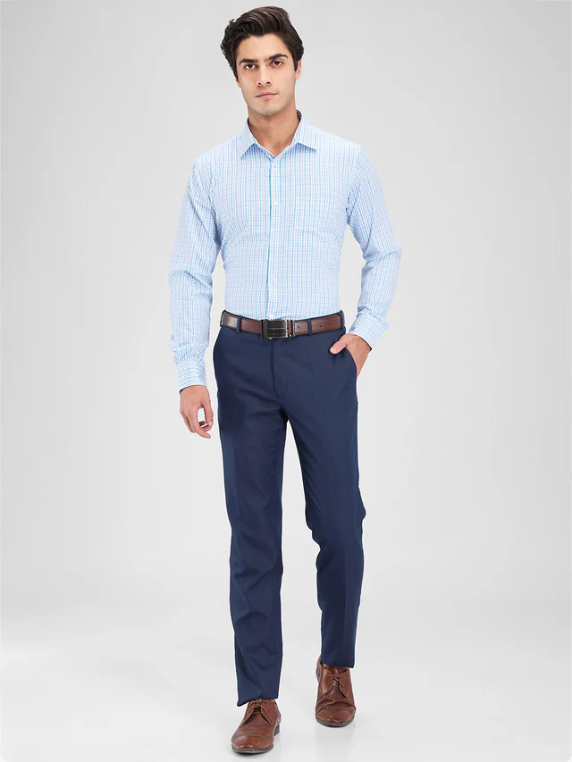 Park Avenue Green Checks Slim Fit Cotton Blend Formal Shirt - Image 5