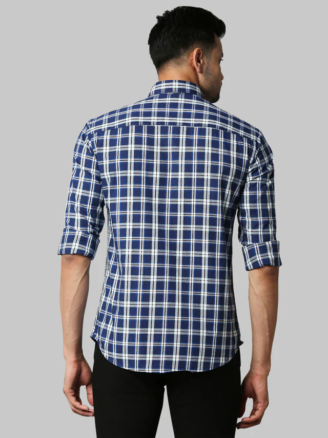 Park Avenue Blue Checks Slim Fit Cotton Casual Shirt - Image 4