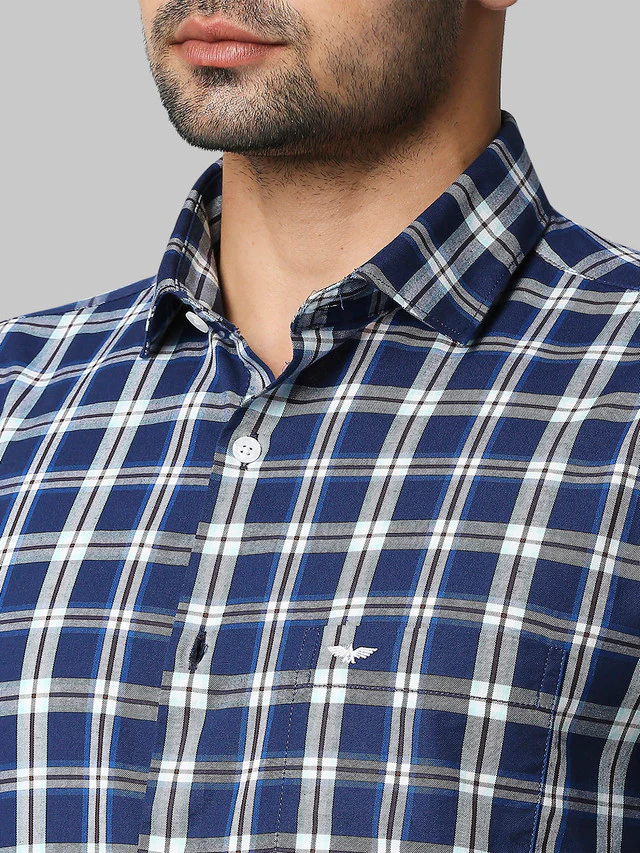 Park Avenue Blue Checks Slim Fit Cotton Casual Shirt - Image 6
