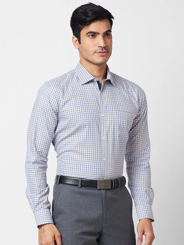 Park Avenue Green Checks Slim Fit Cotton Formal Shirt - Image 2