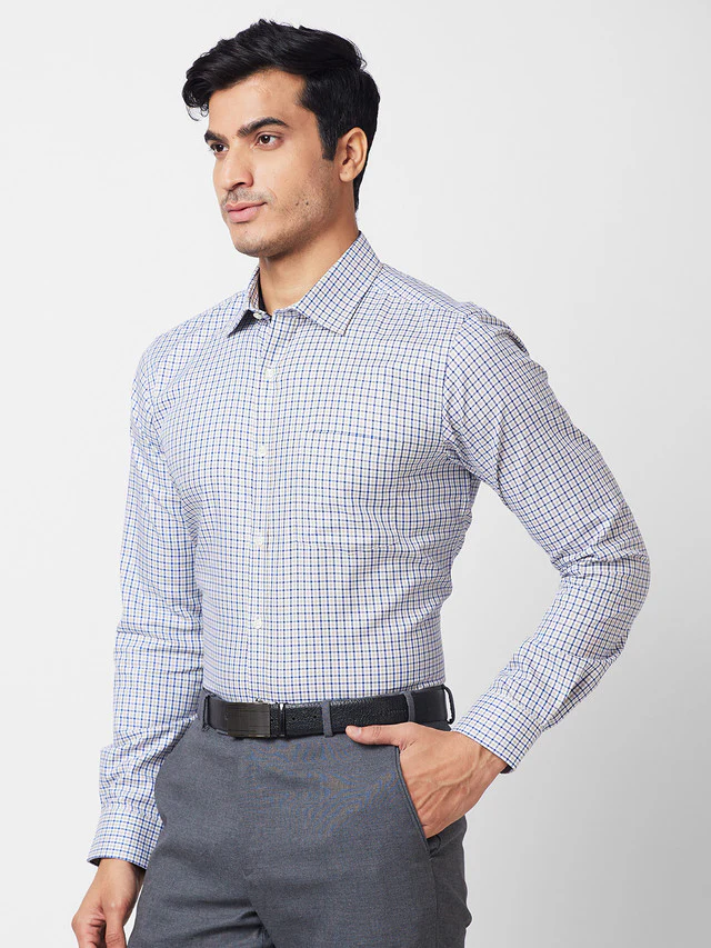 Park Avenue Green Checks Slim Fit Cotton Formal Shirt - Image 3
